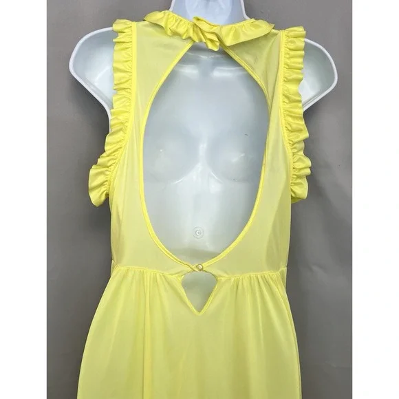 Vintage Maxi‎ Nightgown Women's Yelllow Sz Médium Nylon Y2K Hem Ruffle Made USA